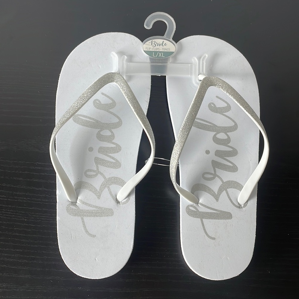 White “Bride” flip flops